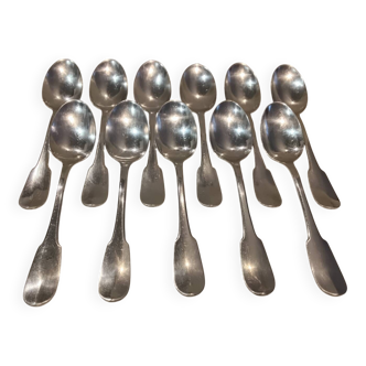 11 cuillères à dessert métal argenté orfèvre Christofle cluny rayures