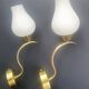 Pair of vintage wall sconces in gilded brass and opaline glass from the 1950s.
