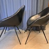 Pair of armchairs in skaï and black steel