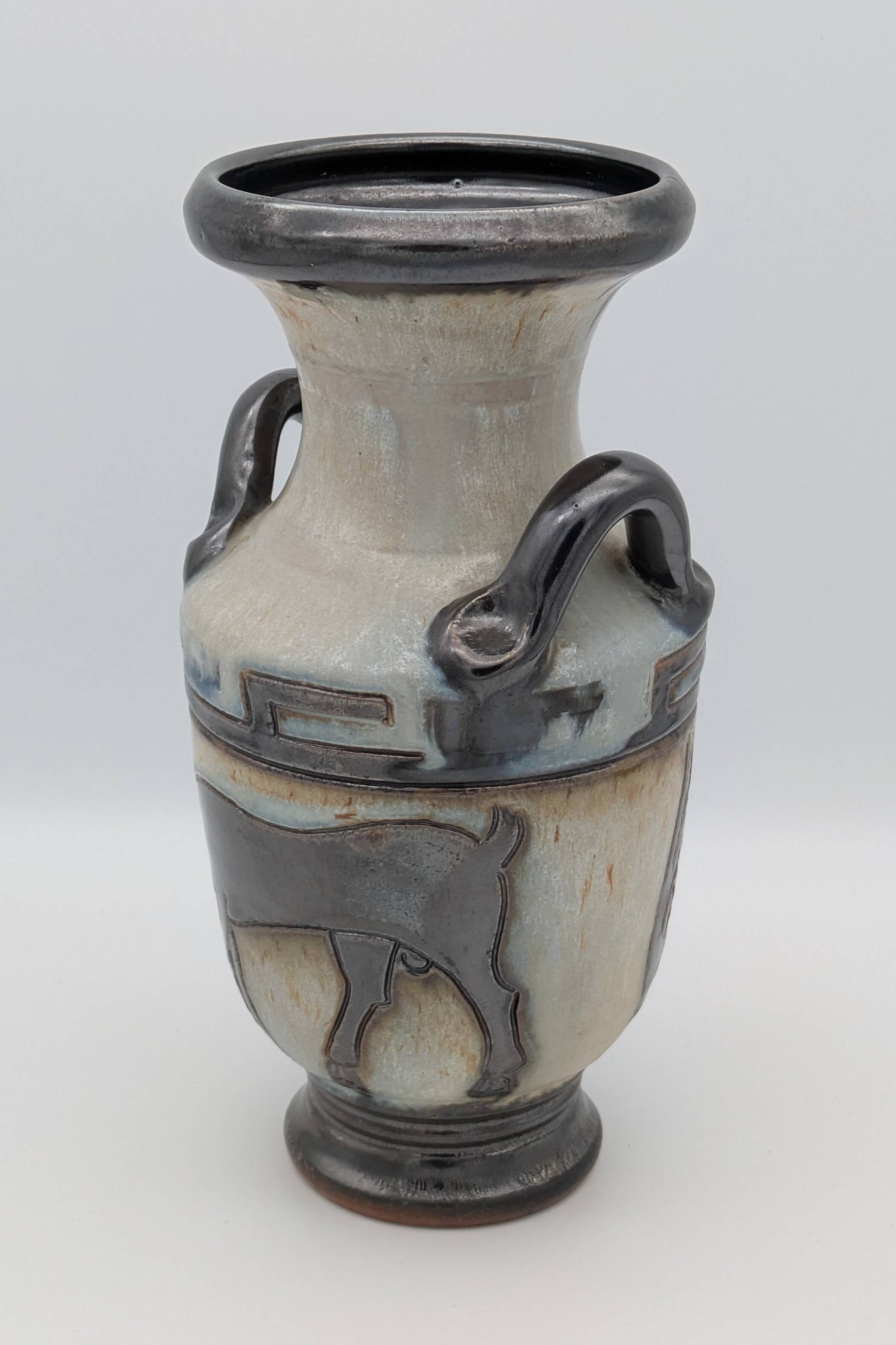 Roger Guérin (Bouffioulx) - Art Deco Vase Salt Glaze - Antelope Decor - 1930