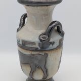 Roger Guérin (Bouffioulx) - Art Deco Vase Salt Glaze - Antelope Decor - 1930