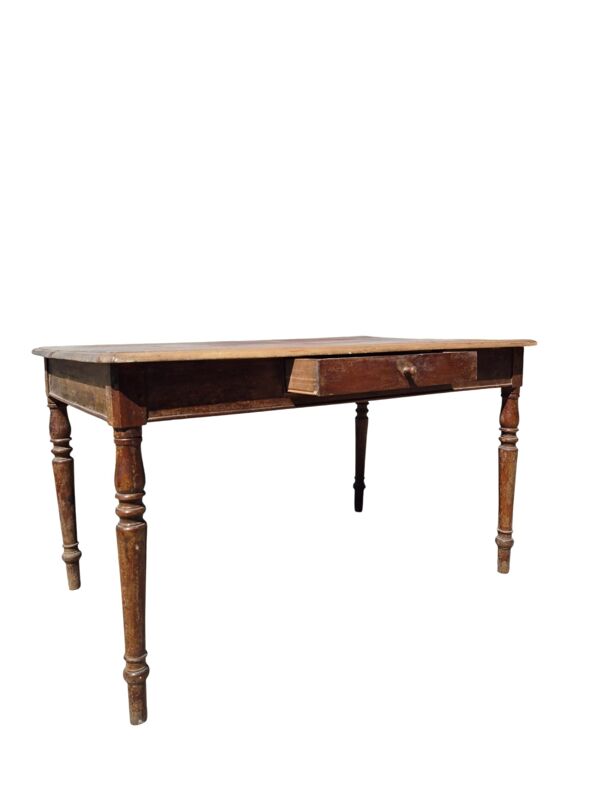 Table de cuisine antique française 127 x 83 cm avec tiroir rustique