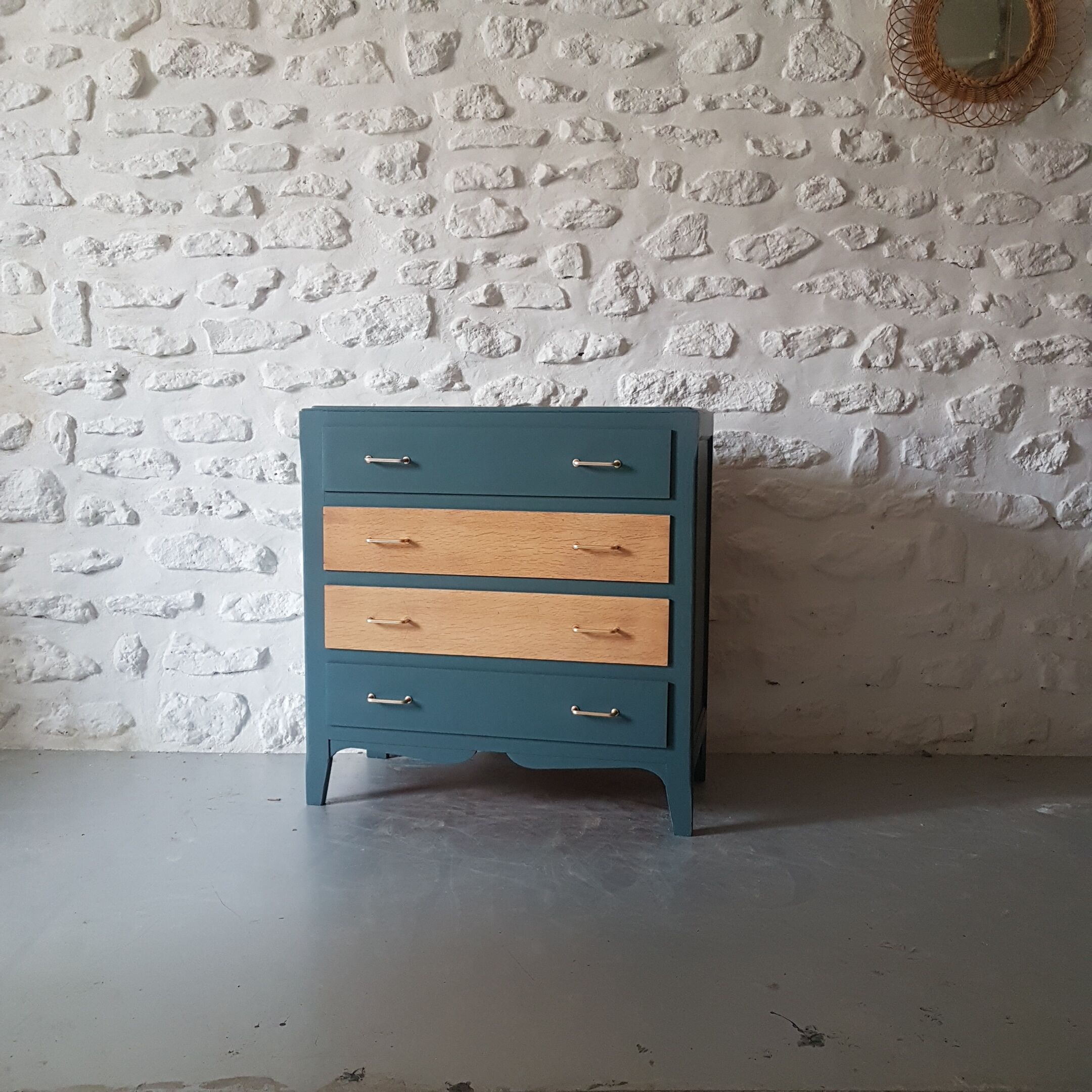 Vintage blue wood chest of drawers