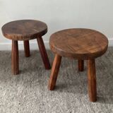Pair of wooden tripod foot stools