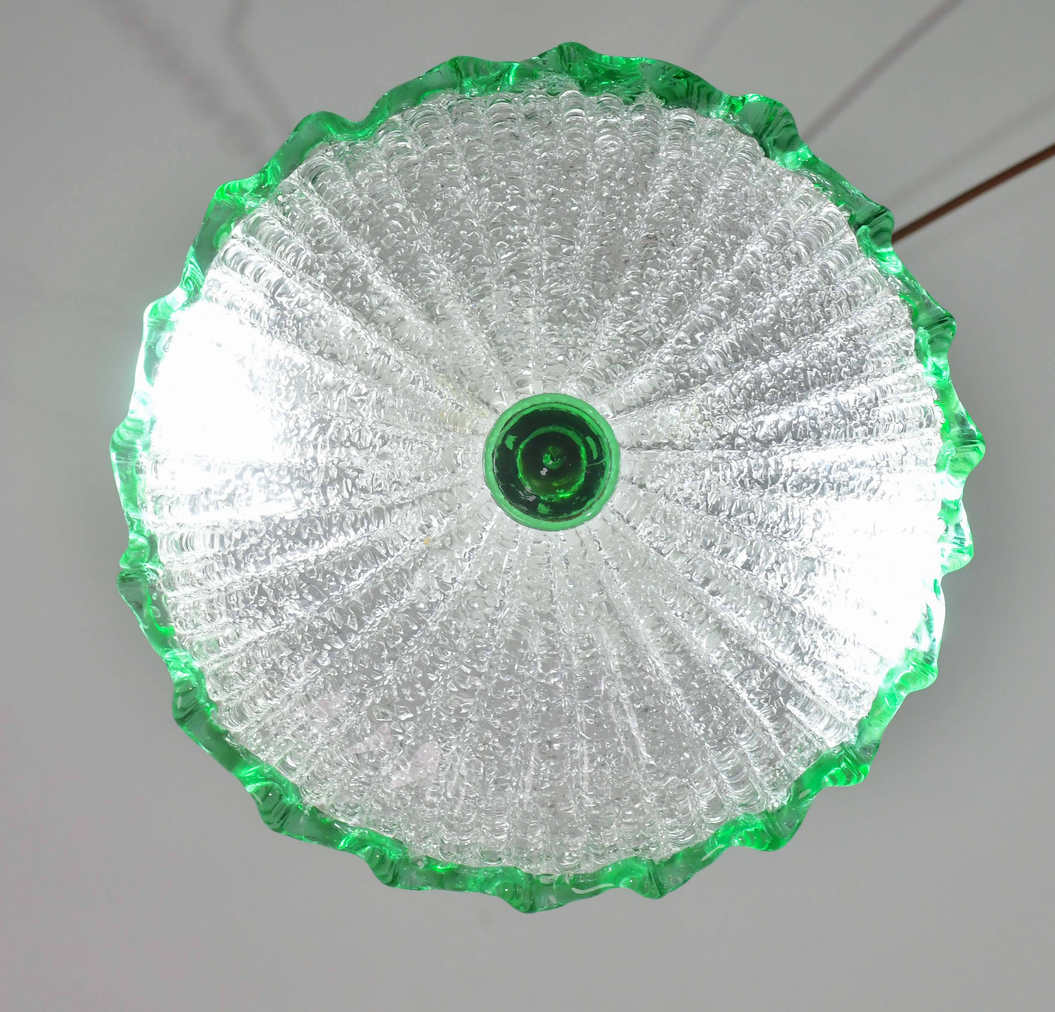 Charming Italian green Murano glass ceiling fixture, Murano, 1970
