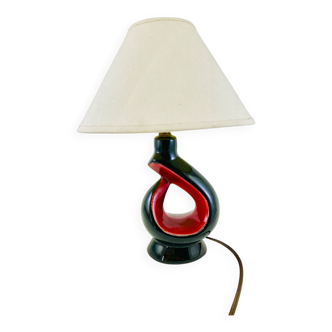 Small Vintage Bedside Lamp in Red and Black Glazed Earthenware by Fo