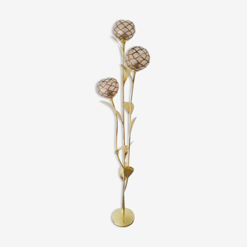 Floor lamp 1970's floral design - Brass and mother-of-pearl of capiz - Vintage French-