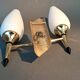 Small two-light wall lamp, white opaline and gilded brass, Circa 1960.