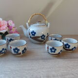 Stoneware teapot set and bohemian style cup bowls vintage from the 1970s