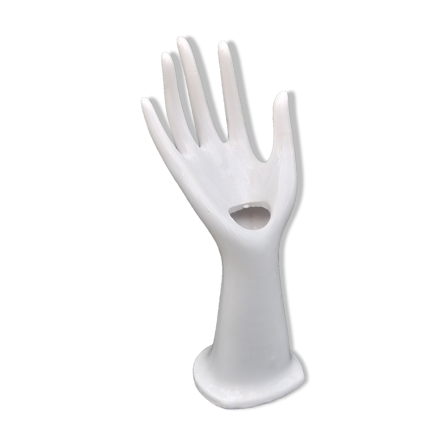 Hand baguier/jewelry holder in vintage white ceramic signed JMR