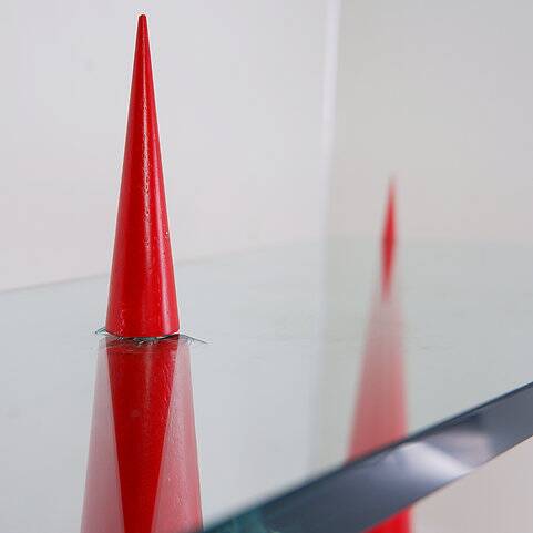 Glass and wood console table in the style of Marcello Pisani