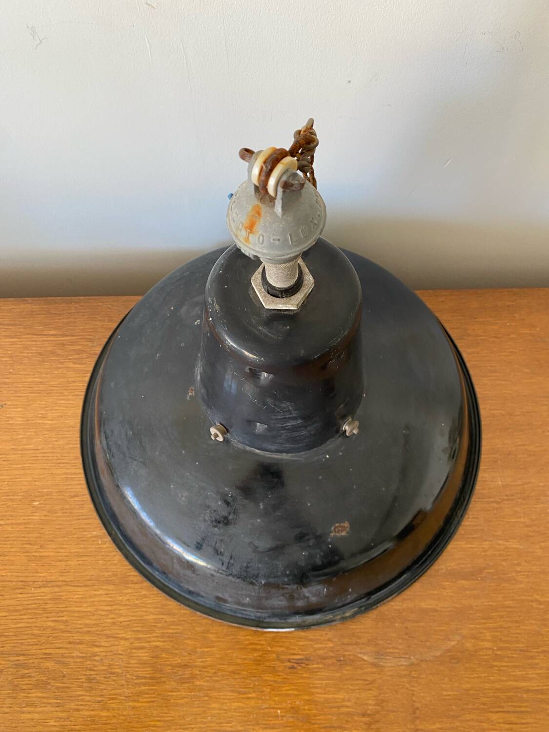 Antique Industrial Pendant Light Blue Enameled Metal White Interior Deco