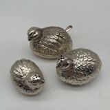 Salière poivrier et moutardier oiseaux en métal argenté style Gucci