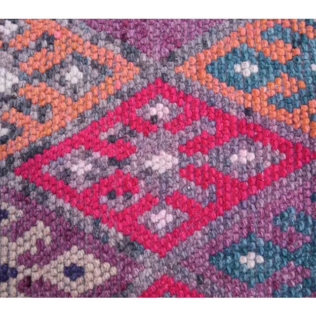 1970s Turkish Handmade Wool Diamond Pink Purpler Runner Rug 77x392