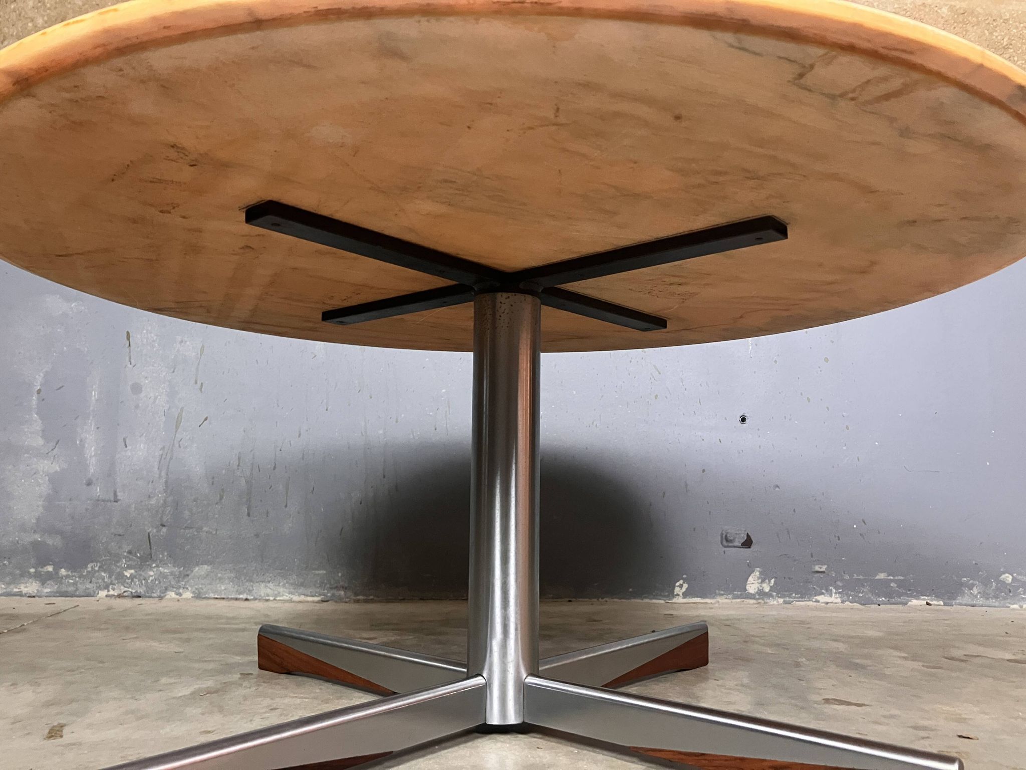 Mid Century coffee table in chrome, marble, and rosewood.