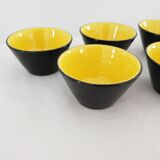 Set of 5 small black & yellow ceramic bowls (Ramekins) signed Kéramos Sèvres