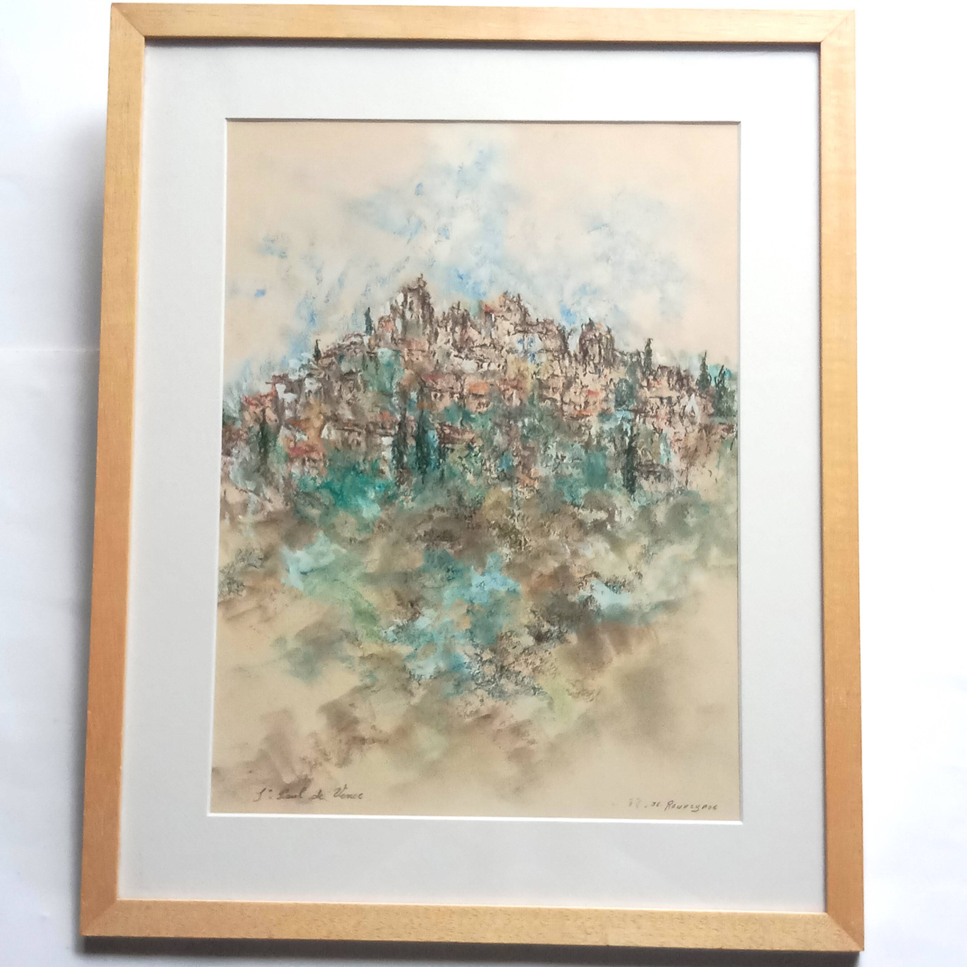 Saint Paul De Vence Original pastel signed 1982 Framed
