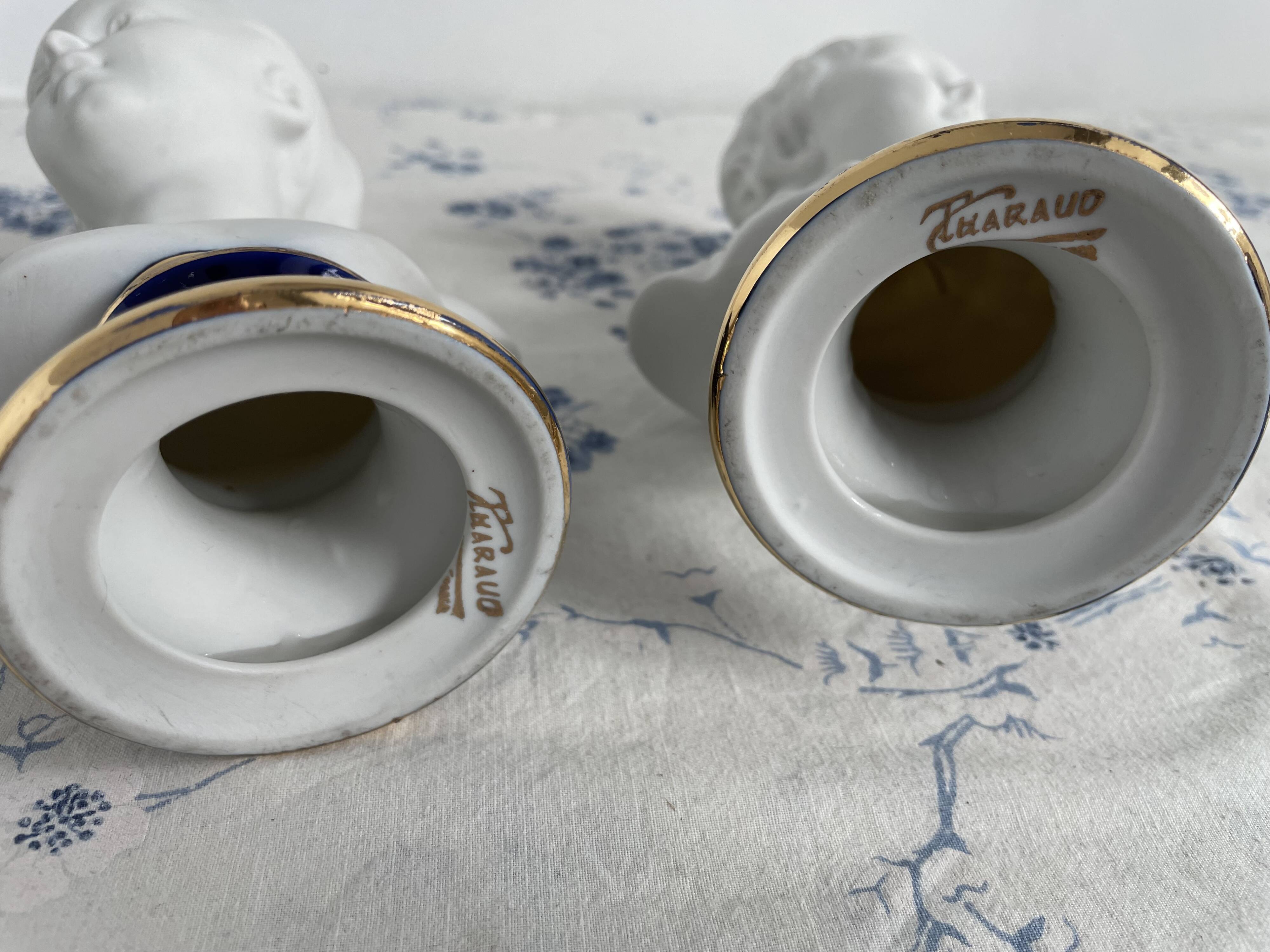 Pair of biscuit busts, Tharaud, Houdon, Louise and Alexandre Brongniart