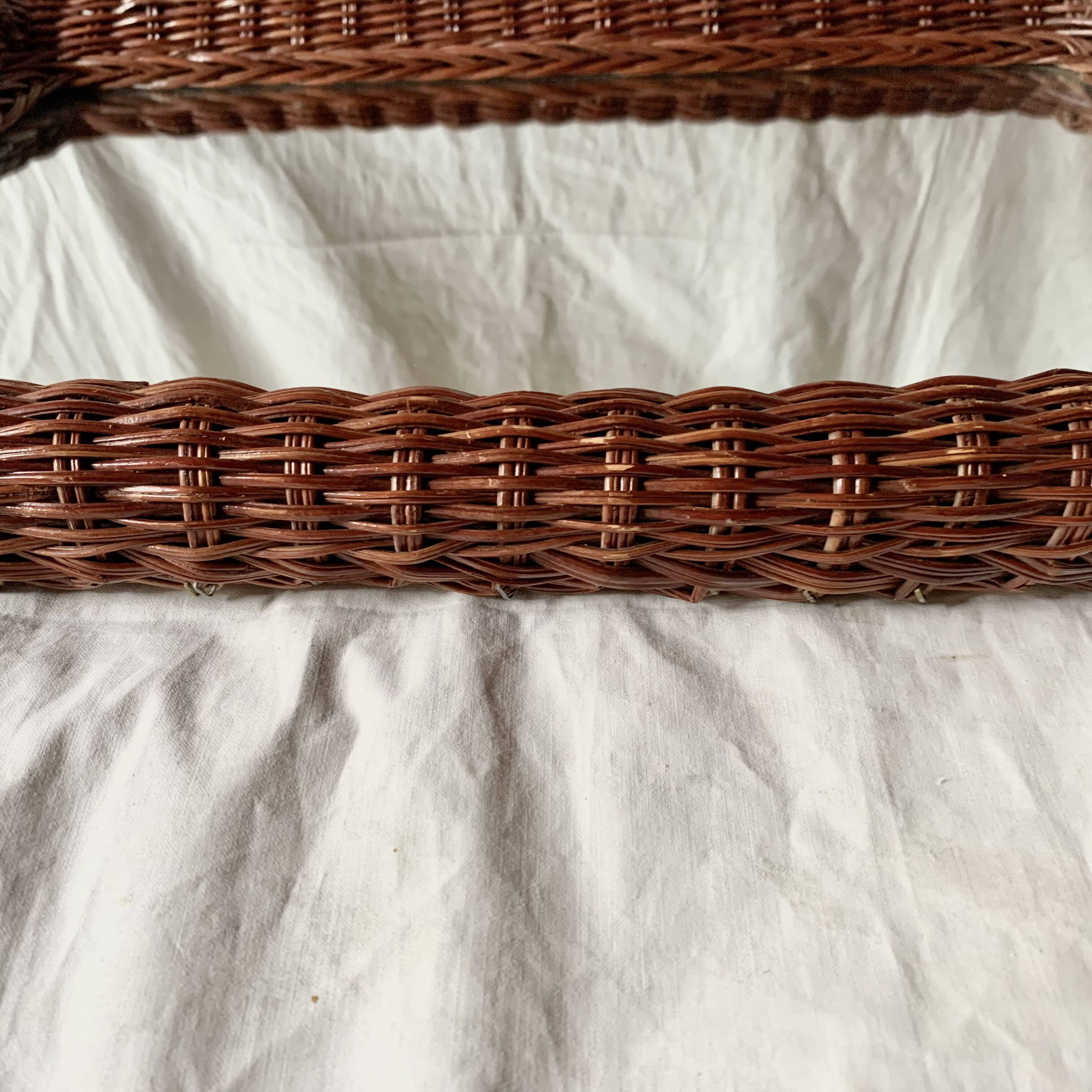 Vintage rectangular woven rattan wall mirror