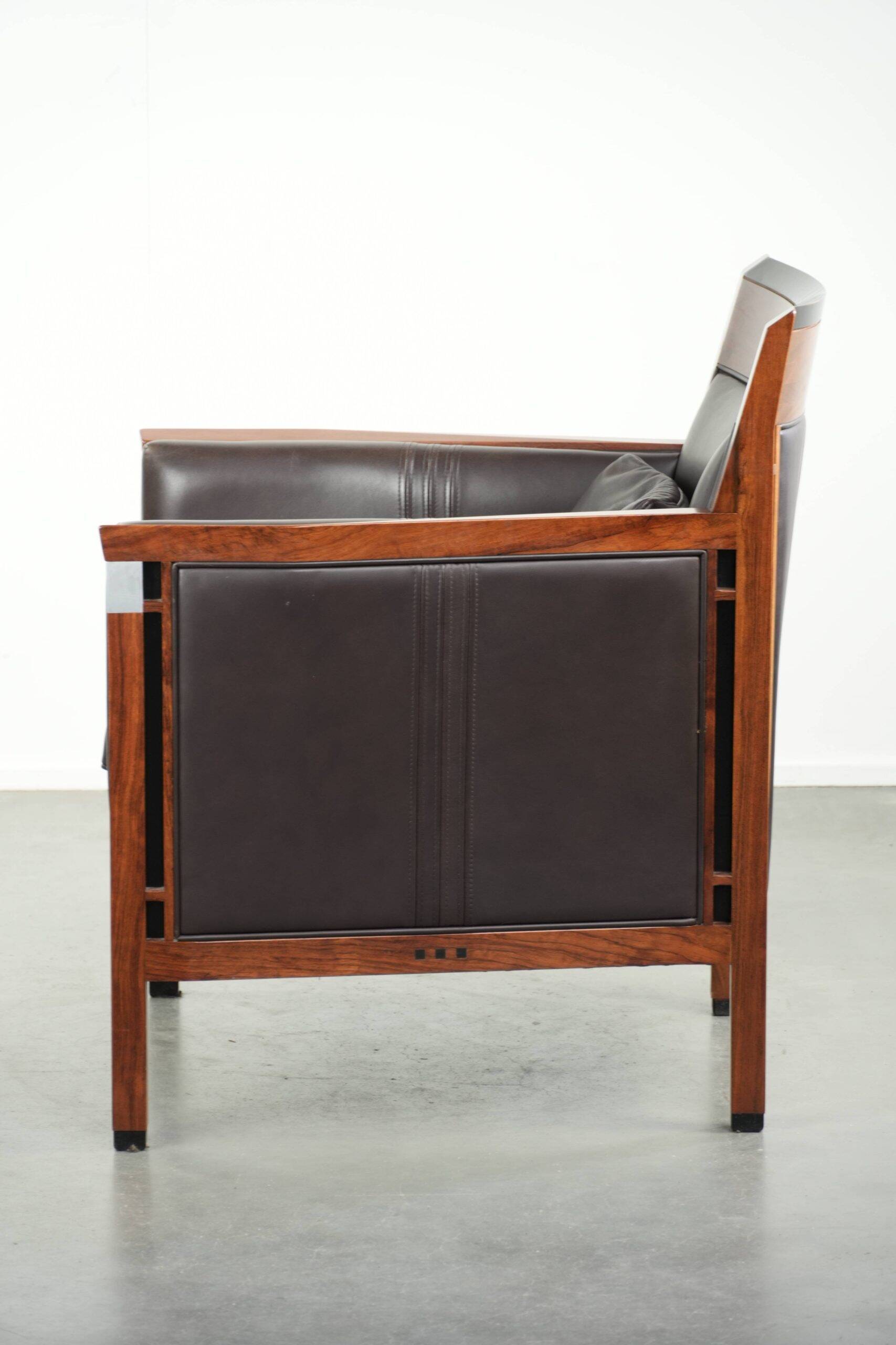 Art Deco design armchair with dark brown cowhide upholstery