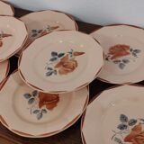 Set of 8 old flat plates Digoin Sarreguemines 9181 Pink pattern