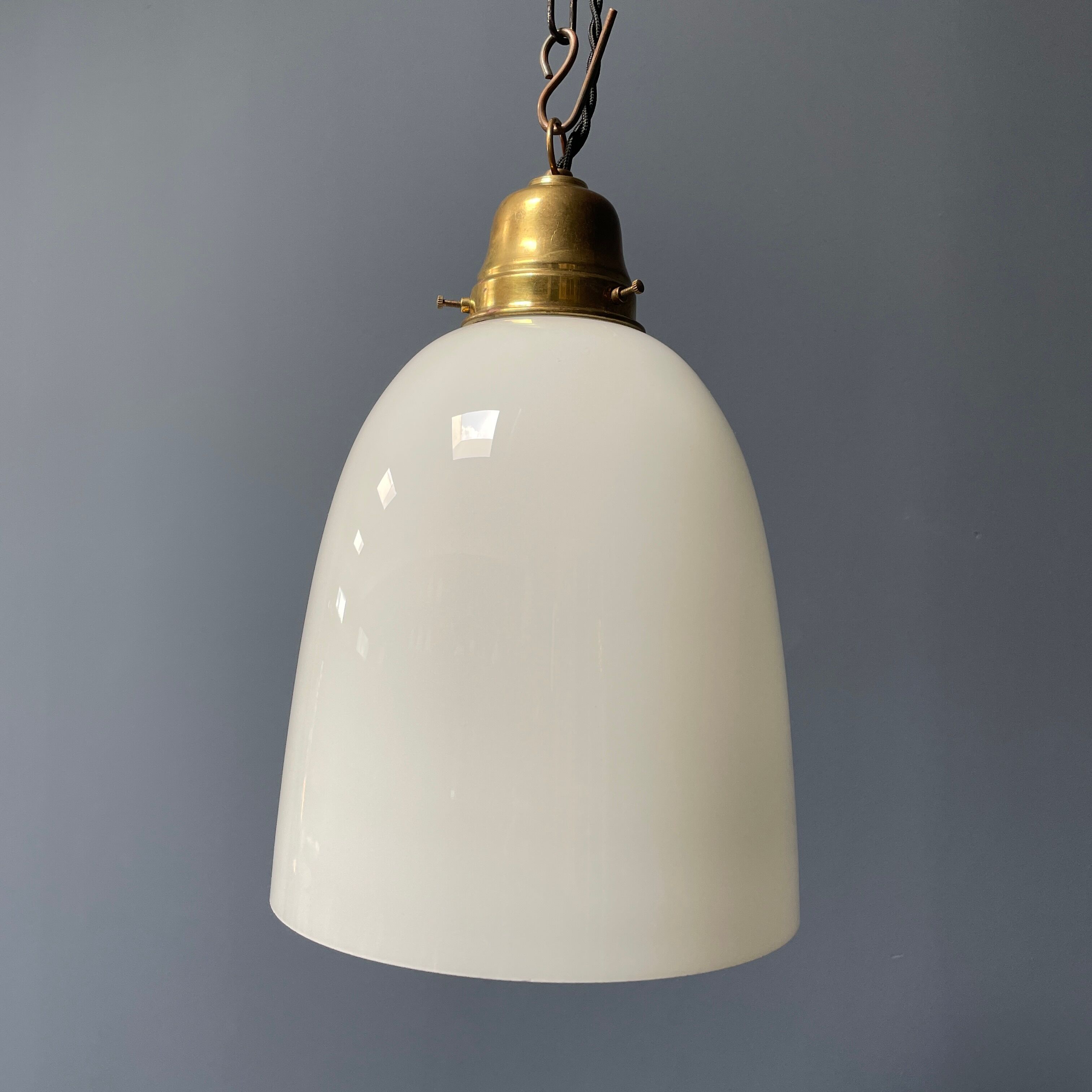 High opaline glass pendant lamp with brass fixture