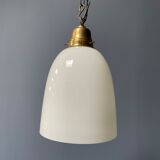 High opaline glass pendant lamp with brass fixture