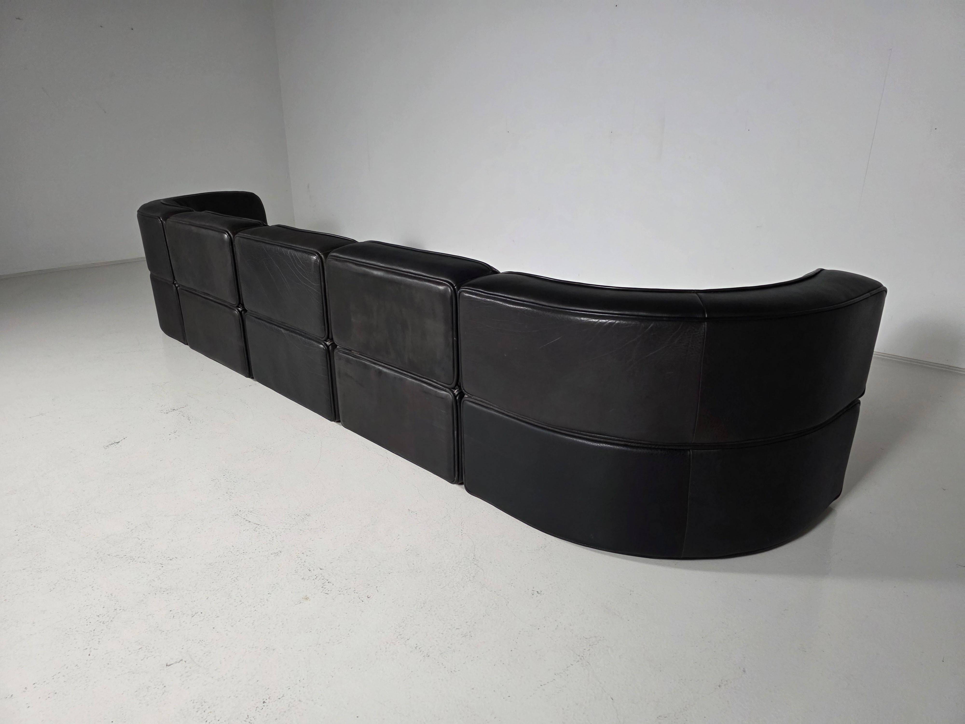 Canapé modulable De Sede DS-15 en cuir de buffle noir d'origine, années 1970