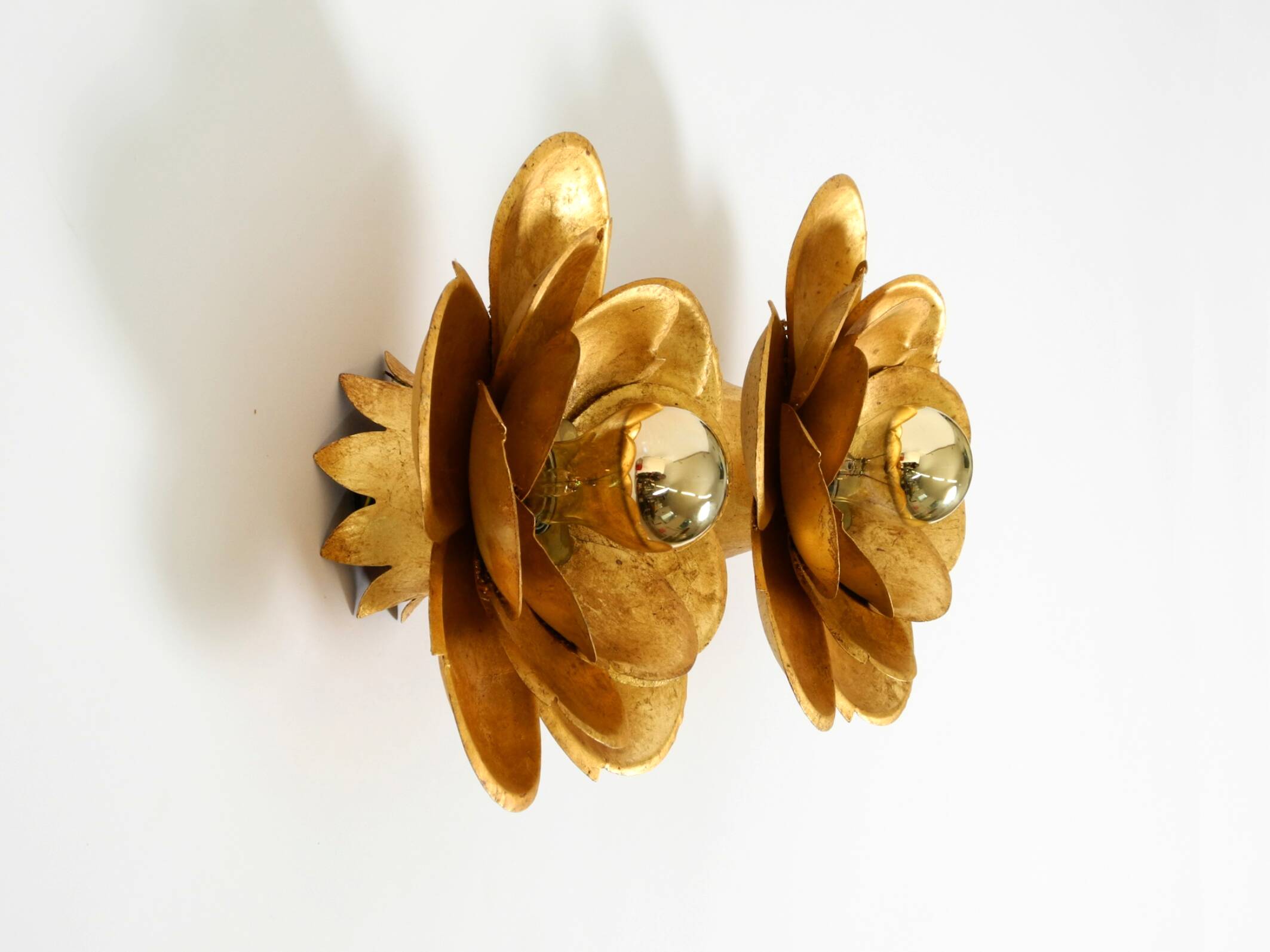 Two beautiful, large, gilt wall lamps, "Water Lily," Italy, 1960s
