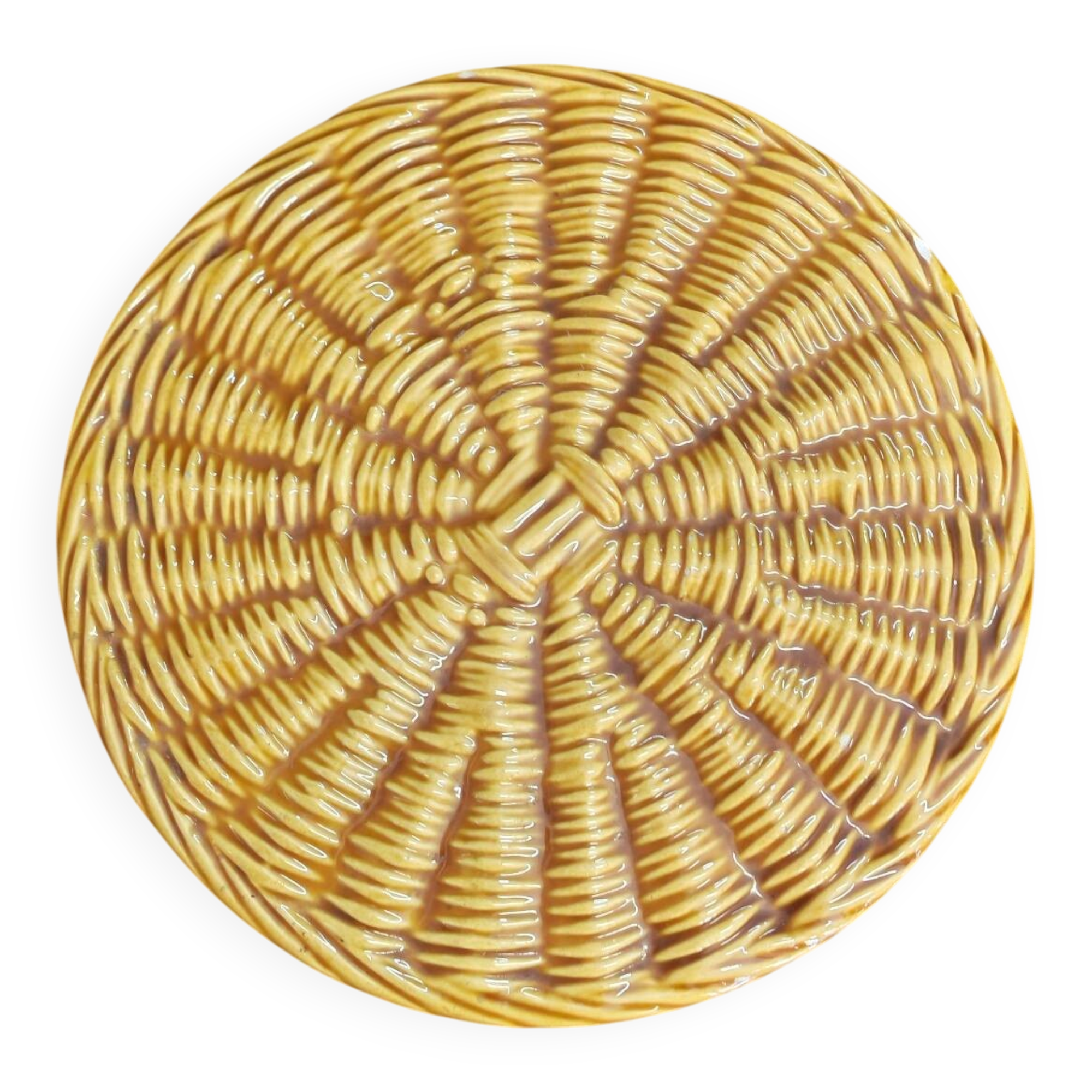 Vallauris slipware dish with woven basket decoration