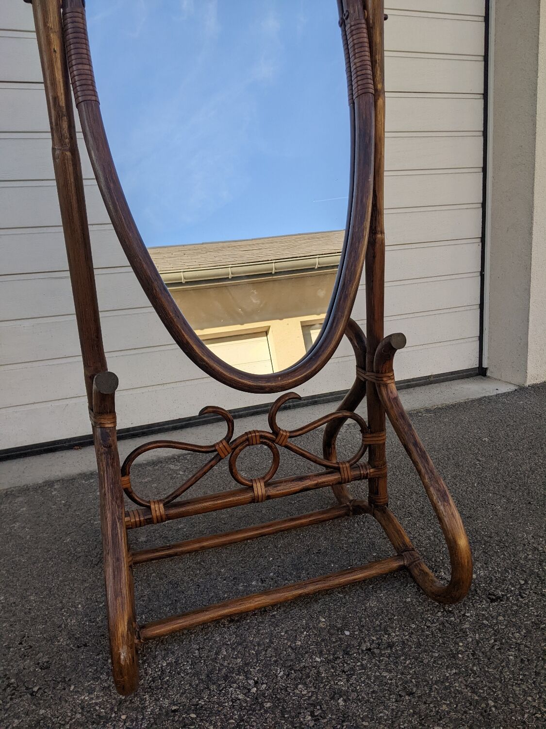 Rattan psyche mirror