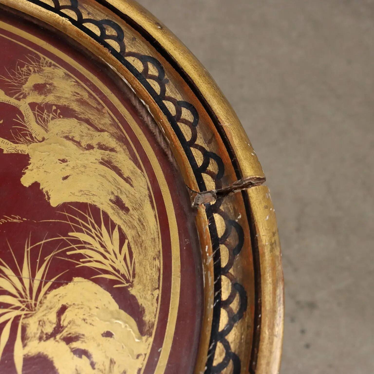 Table basse ancienne en bois laqué chinoiserie, Italie, début XXe siècle