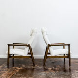 Pair of white boucle gfm 64 high back armchairs by edmund homa, 1960s