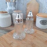 Salière et Poivrière en verre et métal