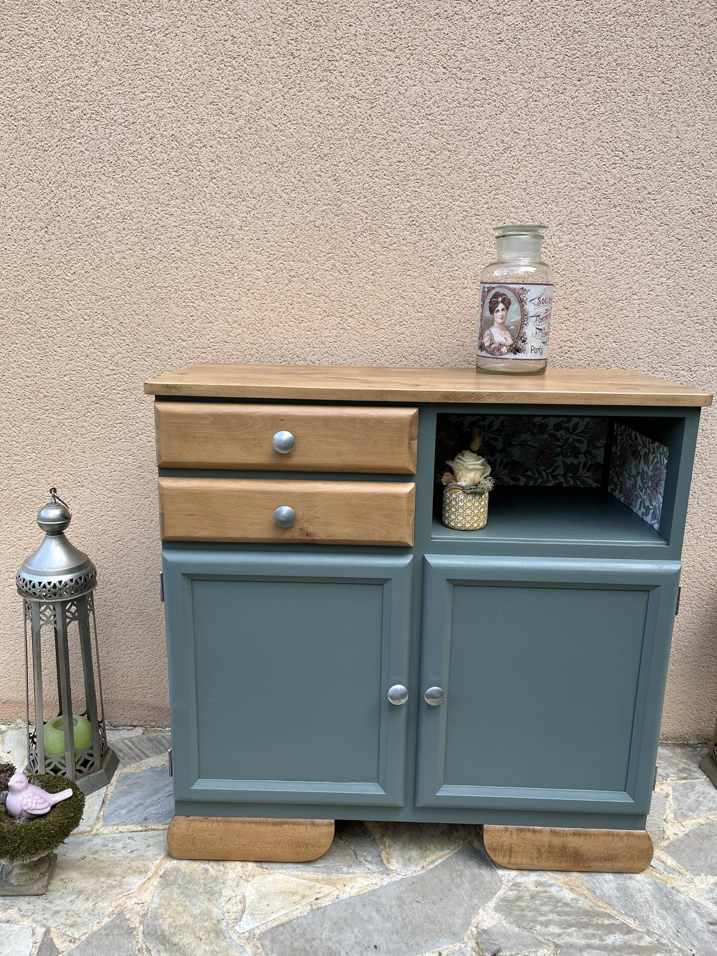 Buffet base Mado renovated green Galane and wood