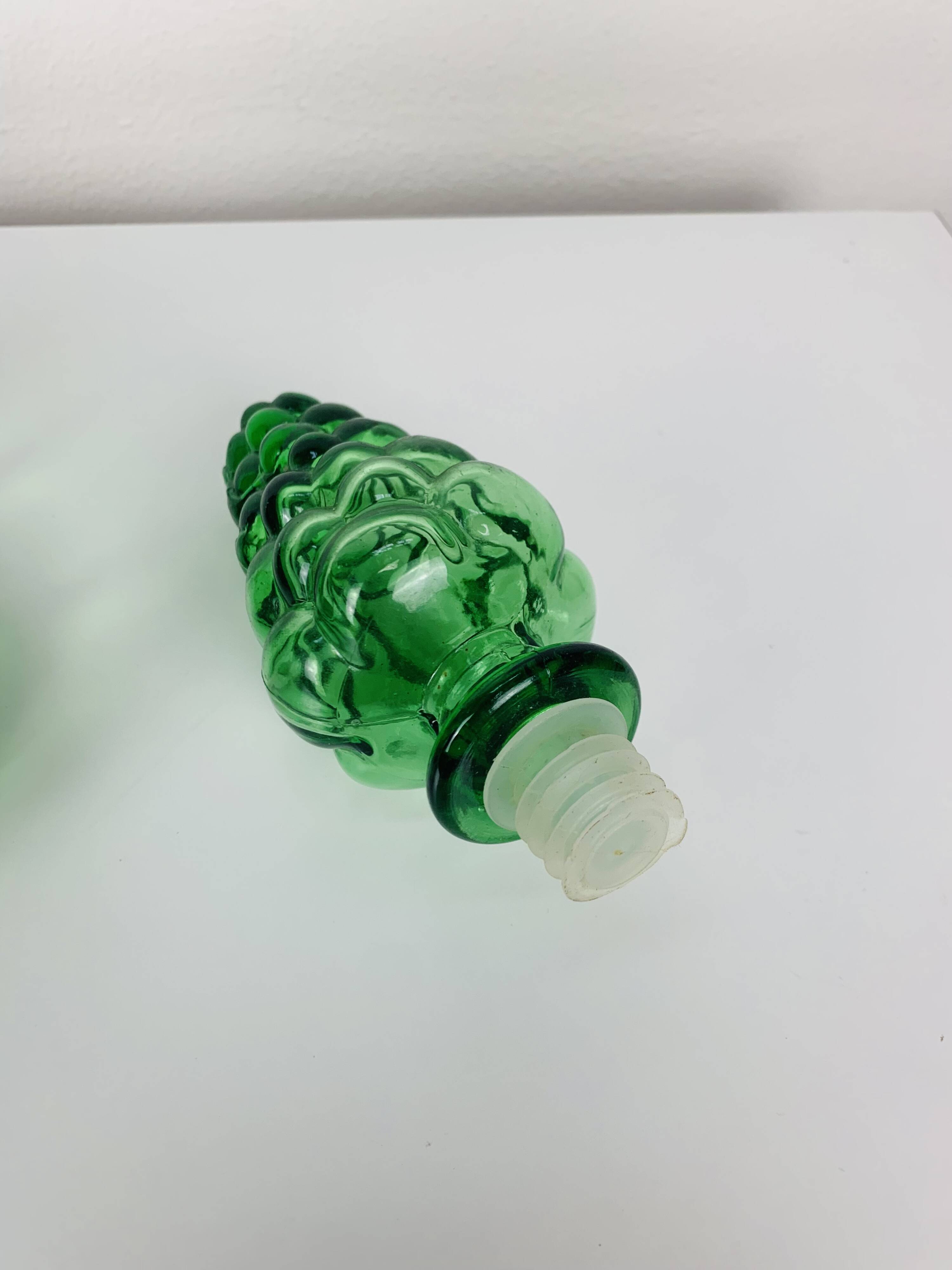 Empoli bubble green carafe 40 cm, Italian glass bottle