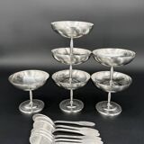 6 stainless steel dessert bowls + spoons – Jean Couzon France