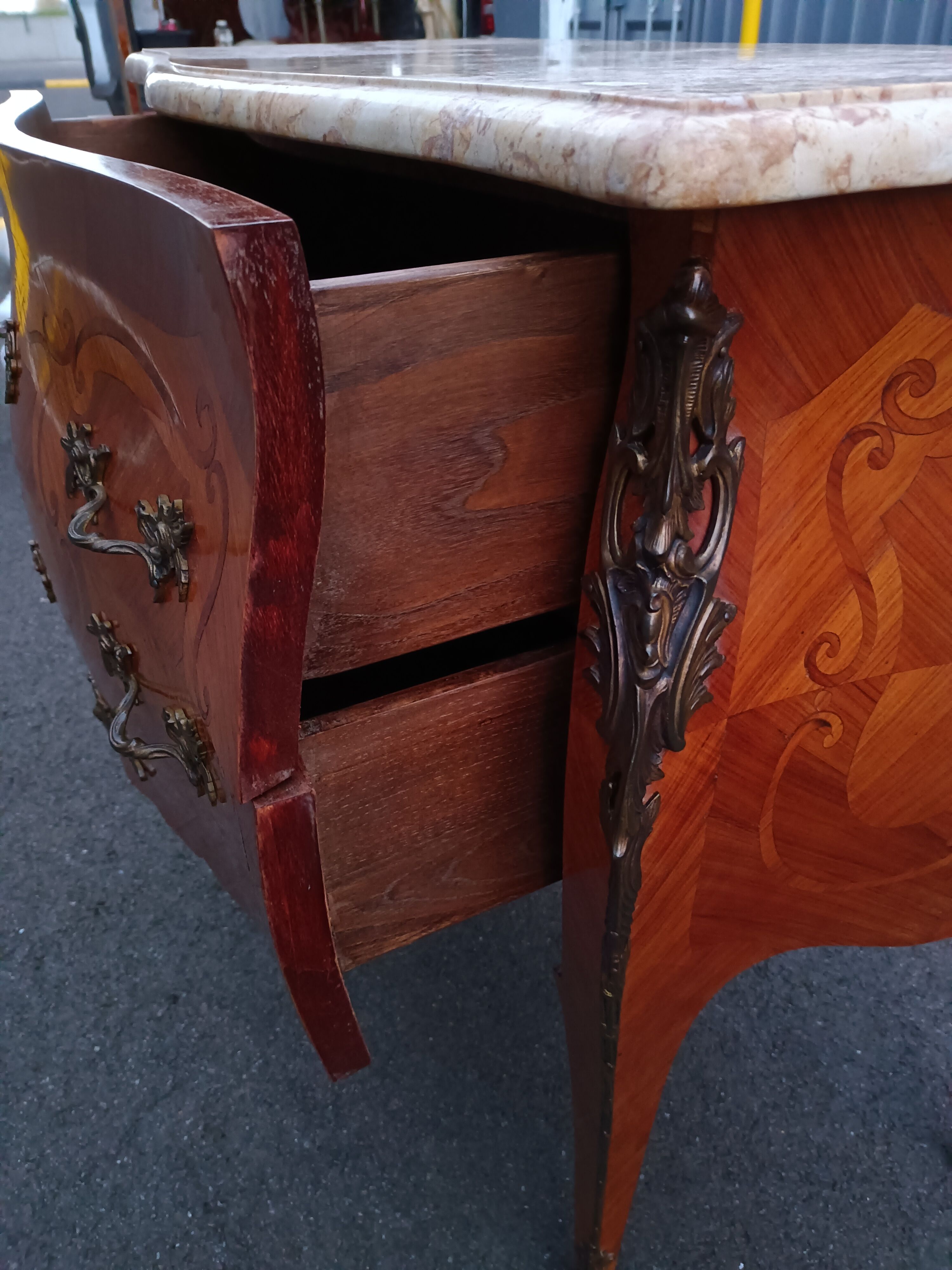 Chest of drawers marquetry marble top
