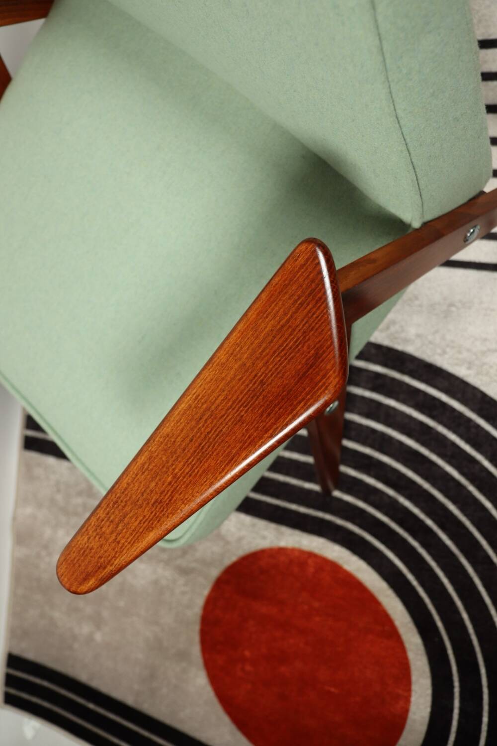 Vintage armchair in natural wool, Le vertu menthe, by Chierowski