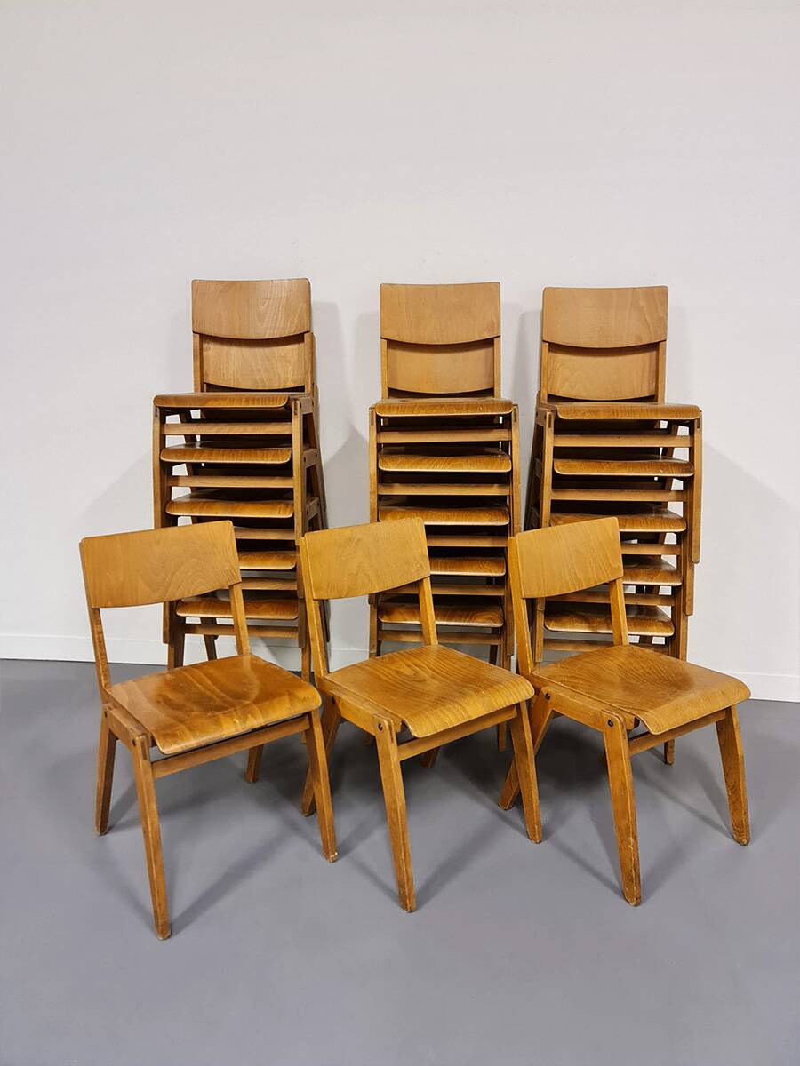 Vintage Set of 18 Stackable Dining Chairs