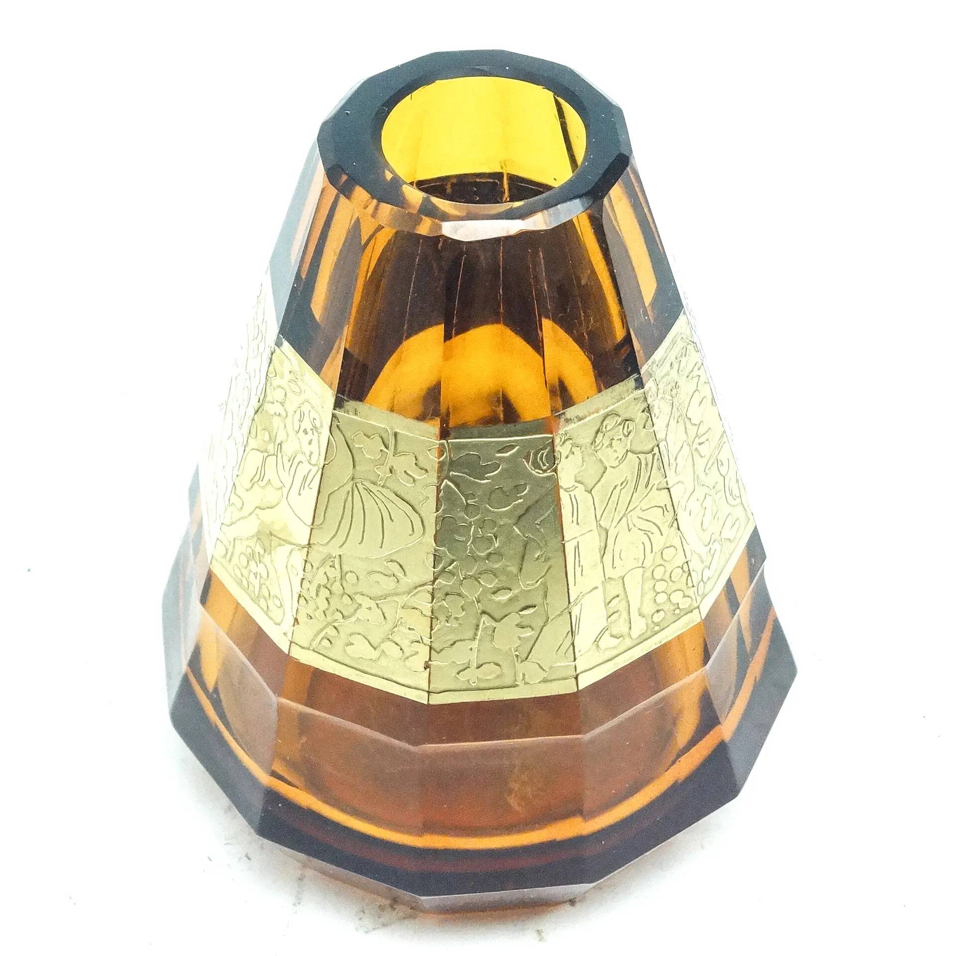 Art Deco vase, honey crystal, oroplastic, Moser, Czechoslovakia, 1930s