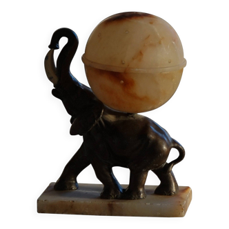 Art Deco Table Lamp, Elephant with Alabaster Globe, Early 20th Century, 1930s