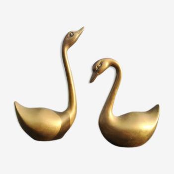 Pair of large brass swans