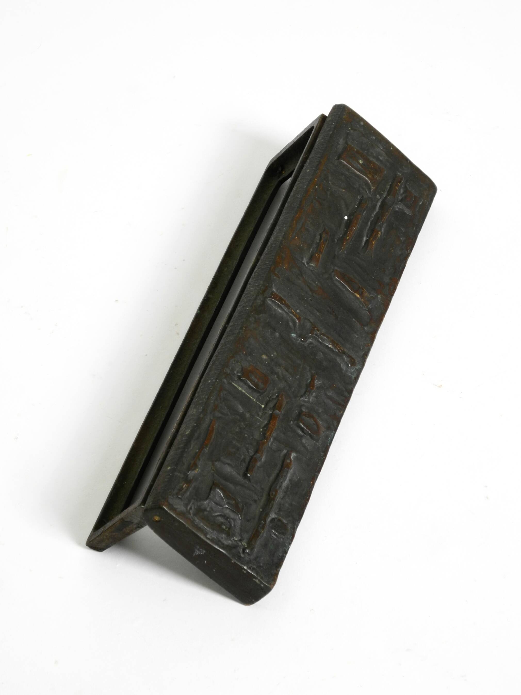 A set of solid 1970s Brutalist pull handles with letter slot and doorbell