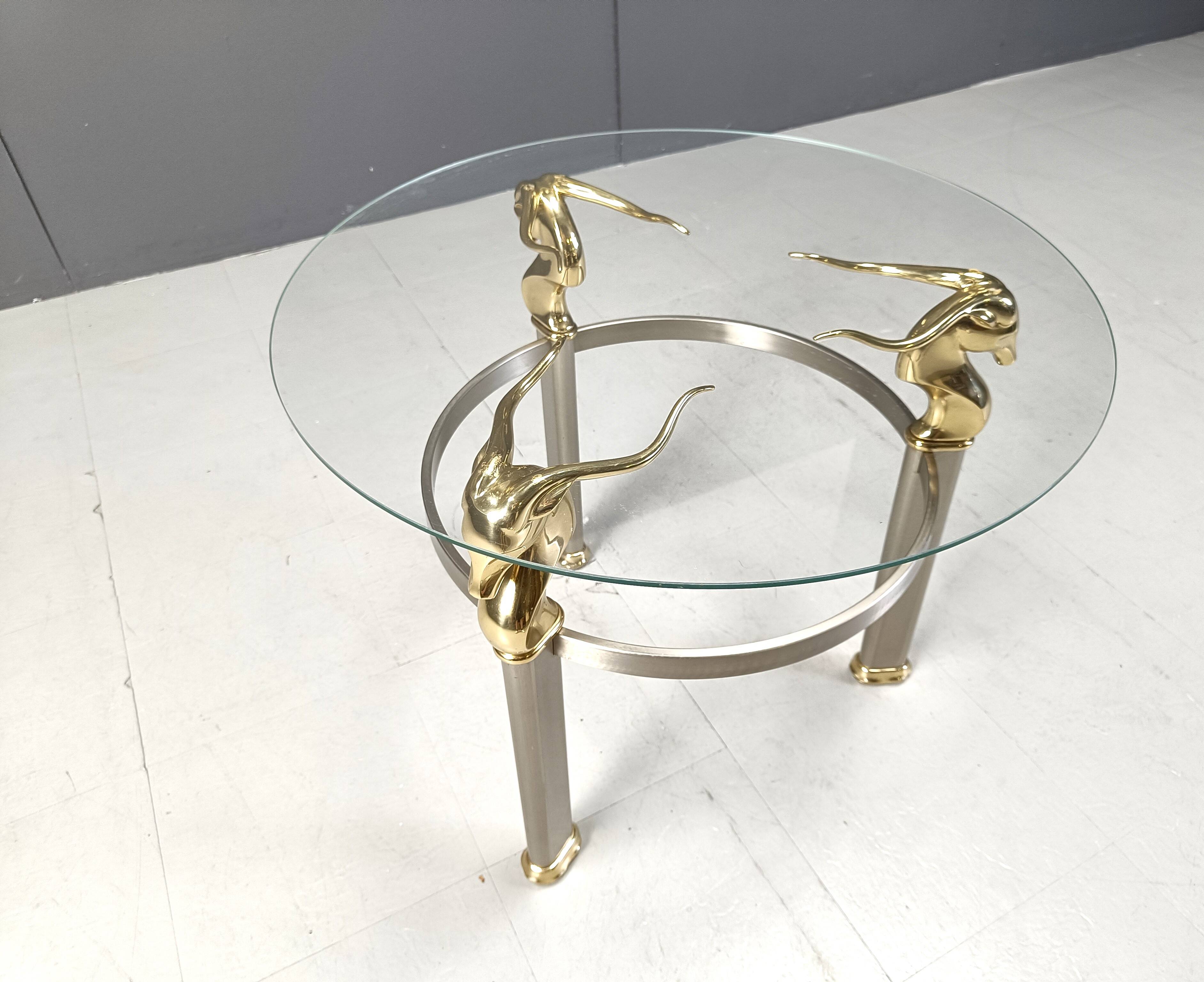 Vintage brass side table in the shape of an ibex or antelope, 1970s