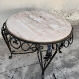Round coffee table in wrought iron and on marble