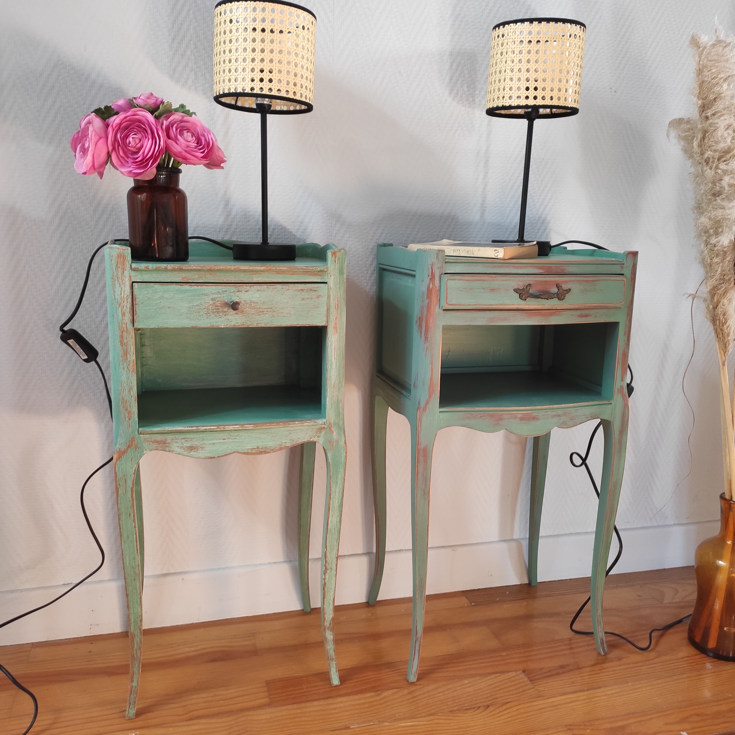 Pair of patinated bedside tables