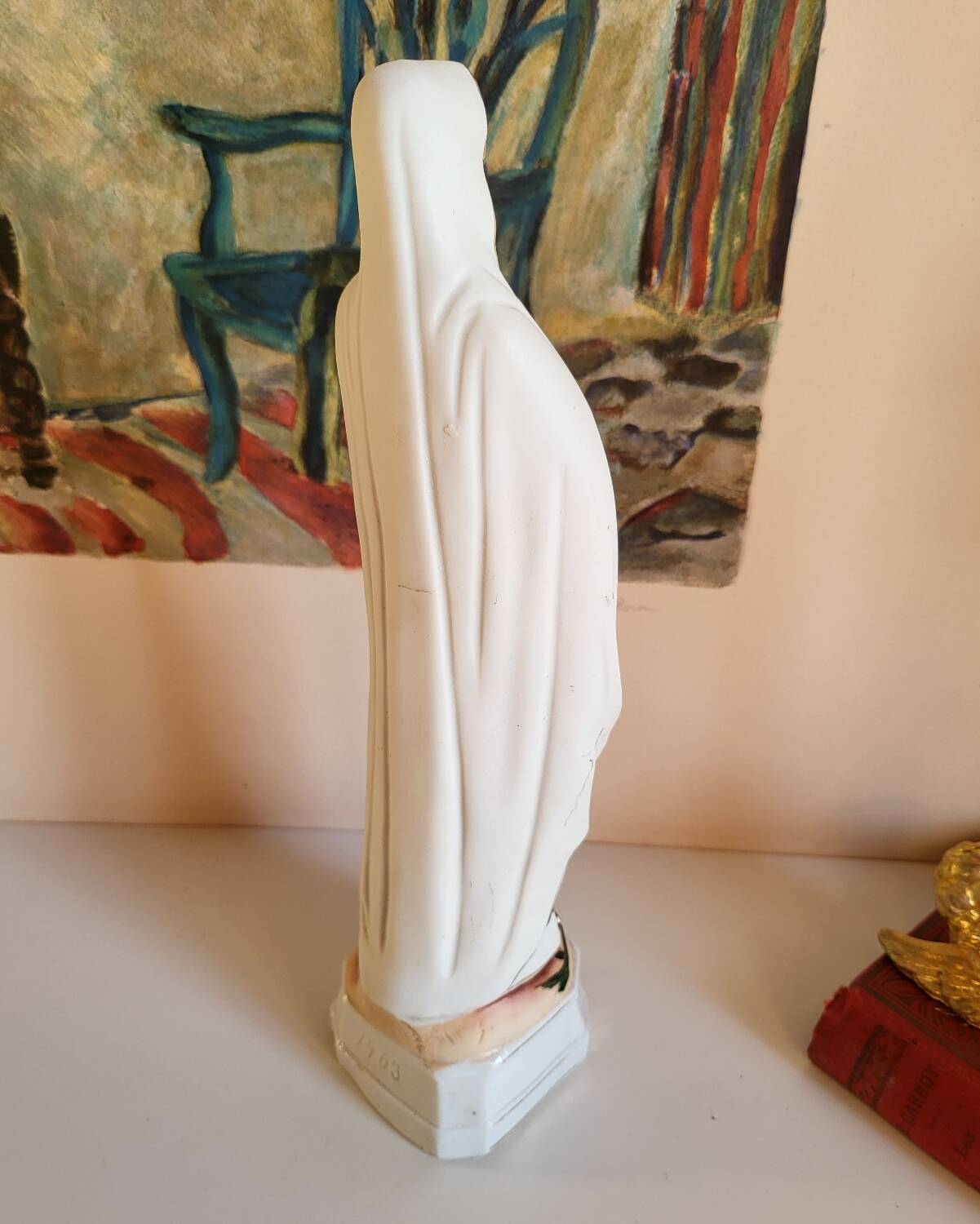 Religious Statuette of the Virgin Mary in Biscuit Porcelain