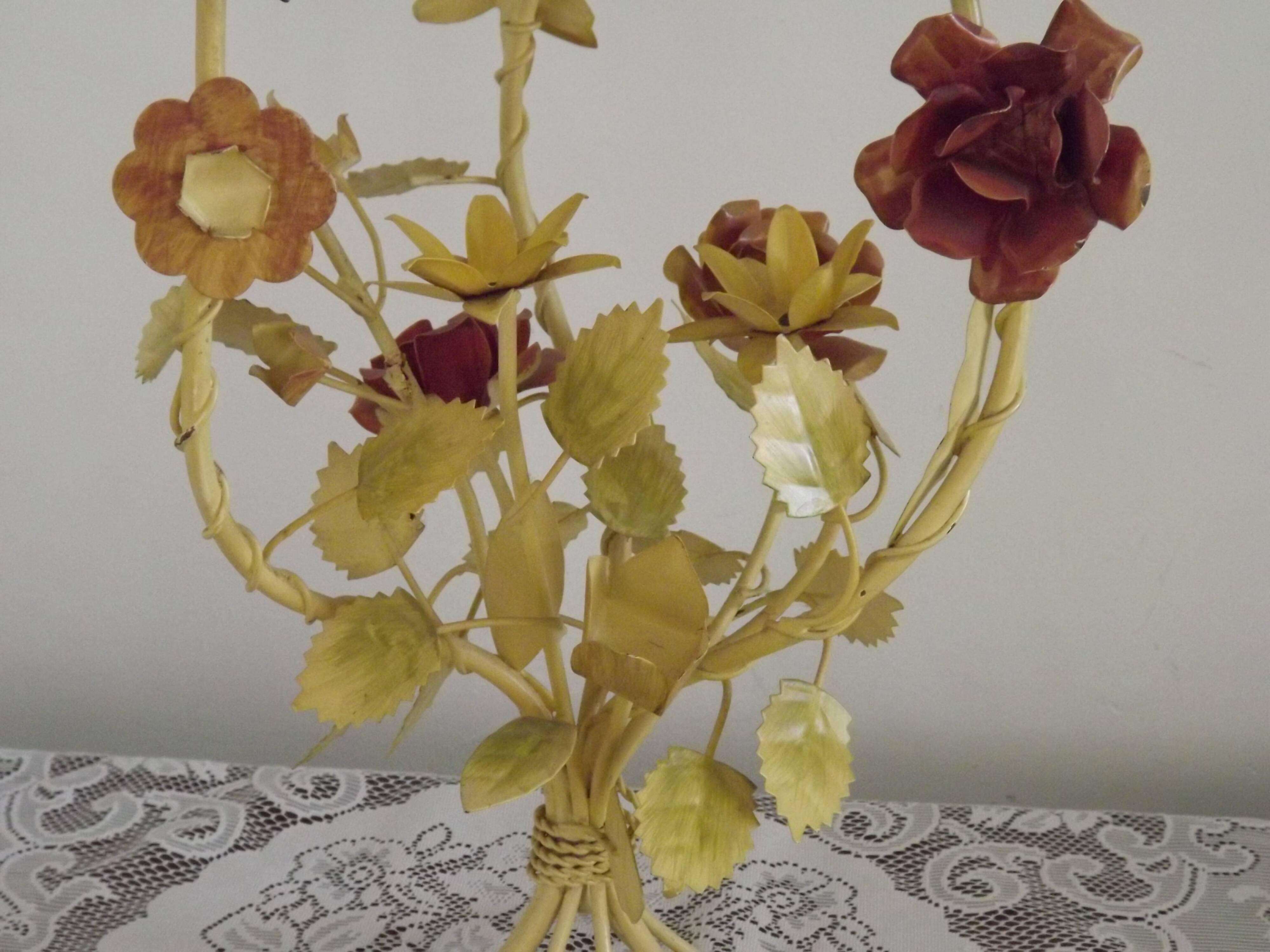 Large Vintage French FloralThree Arm Candelabra – Tied Bouquet Style