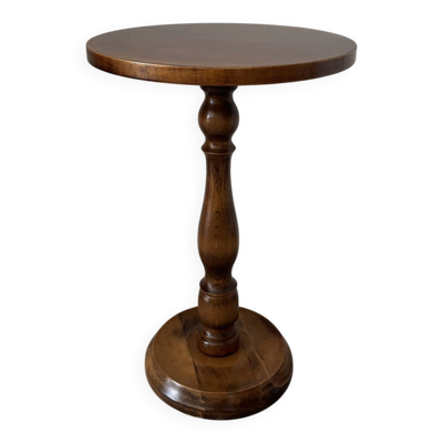 Petit guéridon vintage en bois   Table d’appoint ronde   Pied tourné